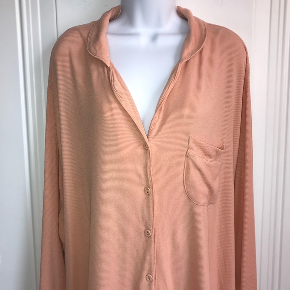 SKIMS peach ribbed super soft & stretchy button up pajama top size 2X NWOT - Picture 9 of 13